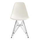 The white shell Eames Molded Plastic Side Chair Wire Base from Herman Miller with trivalent chrome base.