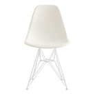 The white shell Eames Molded Plastic Side Chair Wire Base from Herman Miller with white base.
