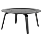 The ebony Eames Molded Plywood Coffee Table from Herman Miller at an angle.