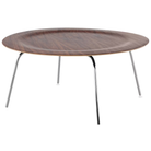 The Eames Molded Plywood Coffee Table Metal Base from Herman Miller with the walnut top and trivalent chrome base.