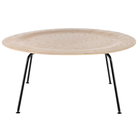 The Eames Molded Plywood Coffee Table Metal Base from Herman Miller with the white ash top and black base.