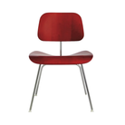The Eames Molded Plywood Dining Chair Metal Base from Herman Miller with the red stained birch shell and trivalent chrome legs.
