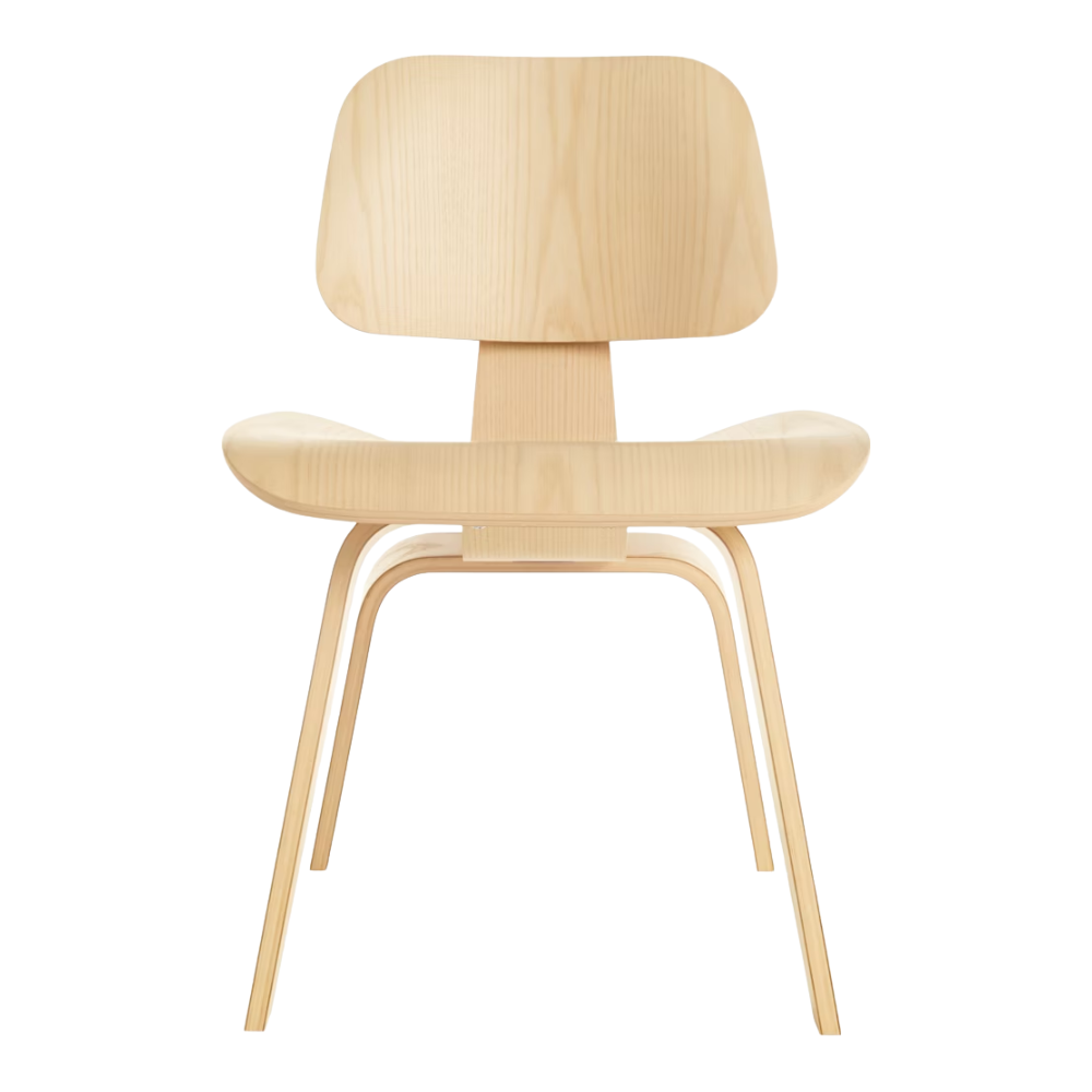 The white ash Eames Molded Plywood Dining Chair Wood Base from Herman Miller.