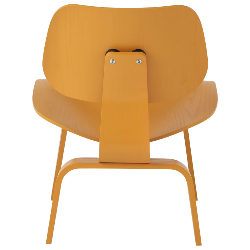 The Deep Yellow Stain Eames Molded Plywood Lounge Chair Wood Base from Herman Miller from the back.