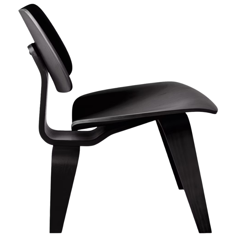 The Ebony Eames Molded Plywood Lounge Chair Wood Base from Herman Miller from the side.