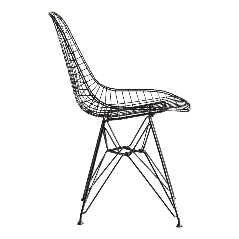 The black Eames Outdoor Wire Chair from Herman Miller from the side.