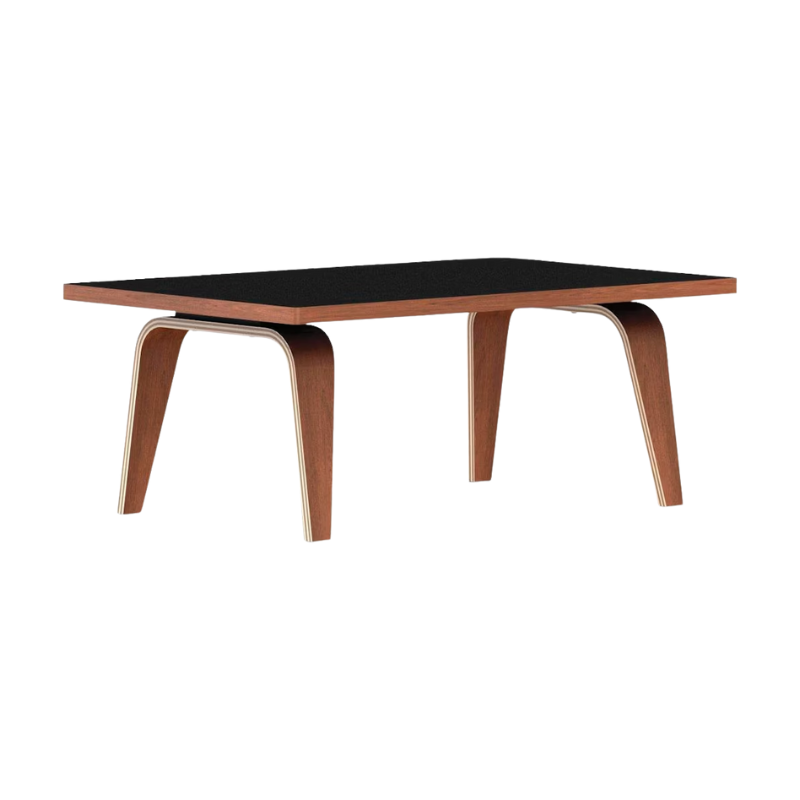 The 22 by 36 inch black and walnut laminate Eames Rectangular Coffee Table.