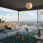 The studio white and ash laminate Eames Rectangular Coffee Table in a lounge space.