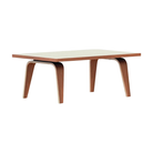 The 22 by 36 inch white and walnut laminate Eames Rectangular Coffee Table.