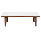The 22 by 48 inch white and walnut laminate Eames Rectangular Coffee Table.