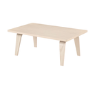 The 22 by 36 inch studio white ash veneer Eames Rectangular Coffee Table at an angle.