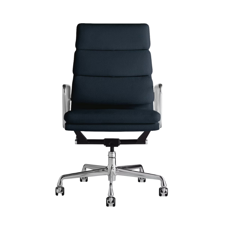 The Eames Soft Pad Executive Chair Stow Leather Laguna from Herman Miller.