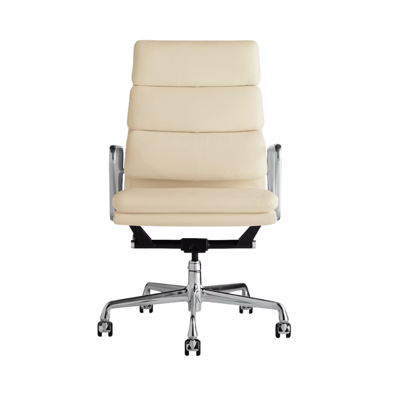 The Eames Soft Pad Executive Chair Vicenza Leather Ivory from Herman Miller.