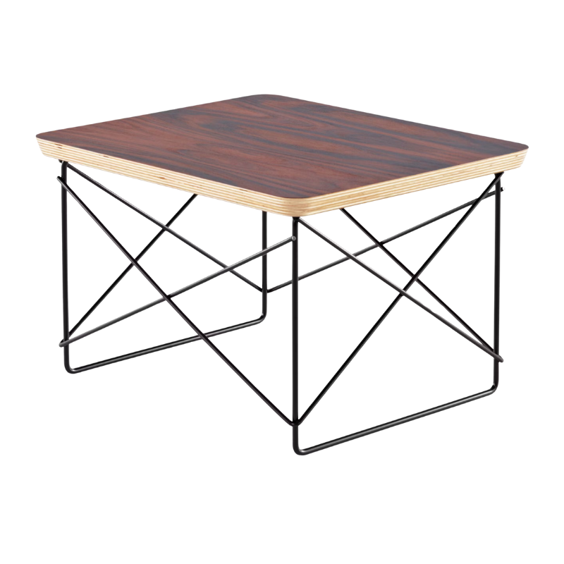 The Eames Wire Base Low Table from Herman Miller with the santos palisander veneer and black base.