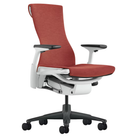The Embody Chair from Herman Miller with canyon sync fabric, white and graphite frame, and hard floor or carpet casters.