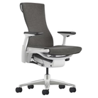 The Embody Chair from Herman Miller with charcoal medley fabric, white and titanium frame, and hard floor or carpet casters.