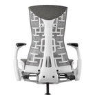 The Embody Chair from Herman Miller with charcoal medley fabric and a white frame from the back.