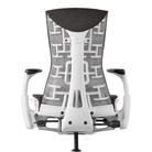 The Embody Chair from Herman Miller with dark carbon sync fabric and a white frame from the back.