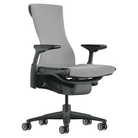 The Embody Chair from Herman Miller with dark mineral sync fabric, graphite and graphite frame, and translucent hard floor or carpet casters.