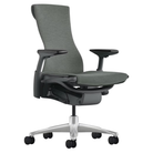 The Embody Chair from Herman Miller with feather grey medley fabric, graphite and titanium frame, and hard floor or carpet casters.