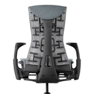 The Embody Chair from Herman Miller with feather grey medley fabric and a graphite frame from the back.