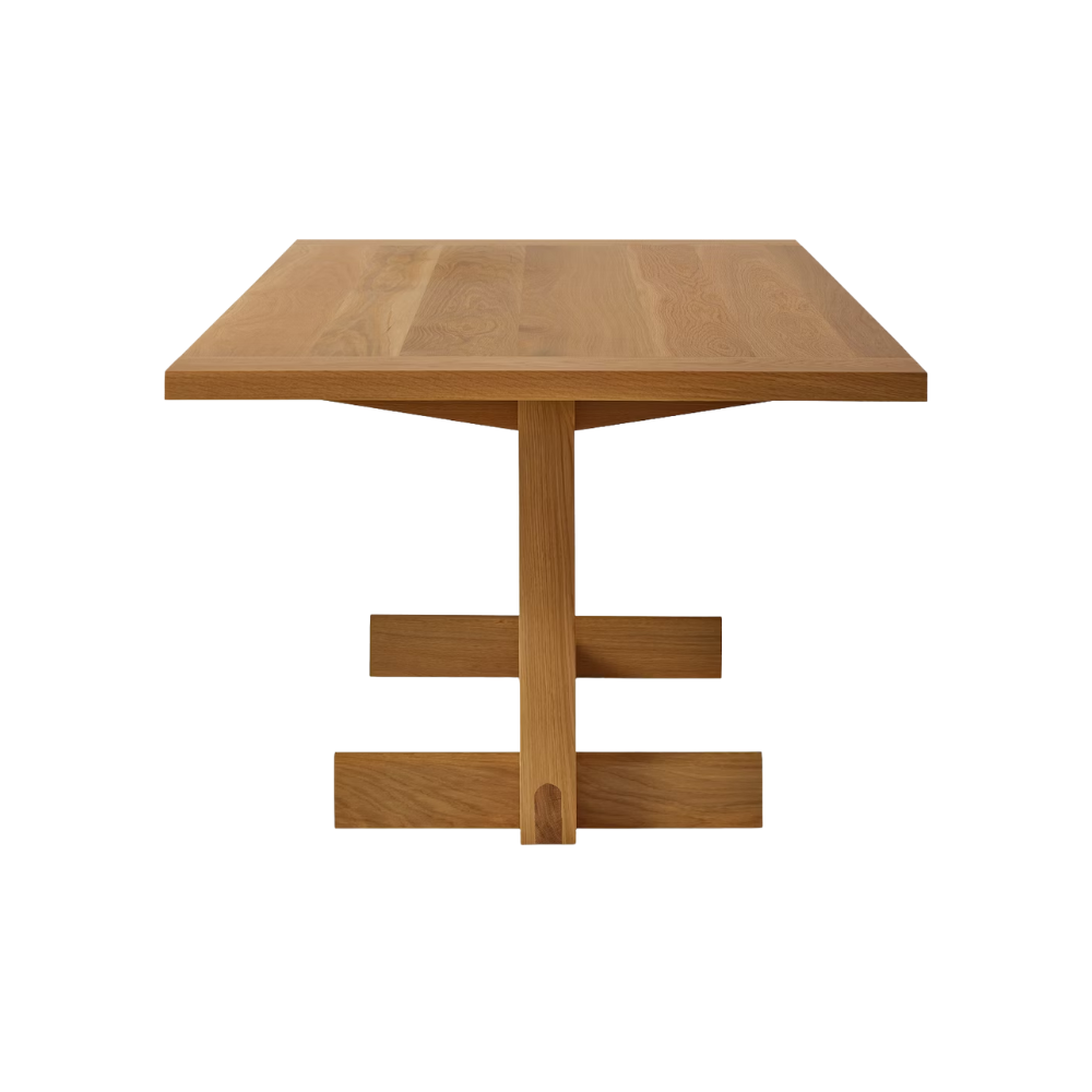 The 75 inch white oak Land Dining Table from Herman Miller from the side.