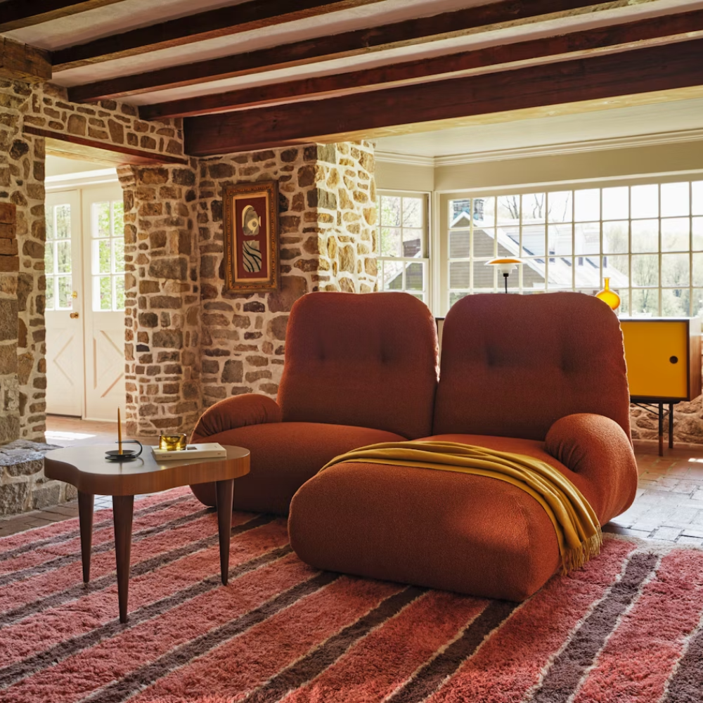 The Leather Luva Modular Chaise Raise Leather from Herman Miller in a living room.