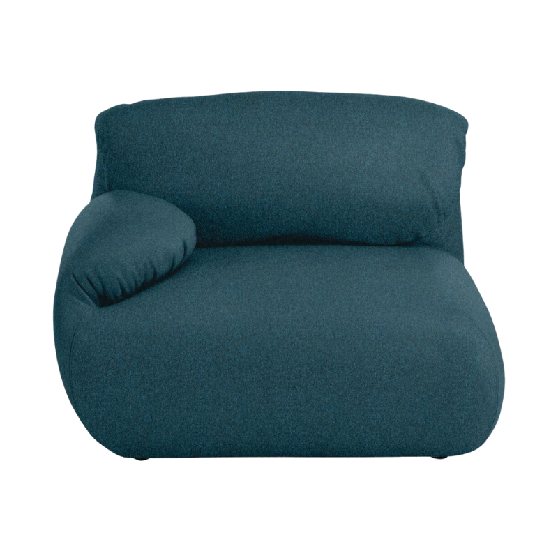 The left Luva Modular Single Seat One Arm from Herman Miller in Heathered Lagoon Cozy upholstery.