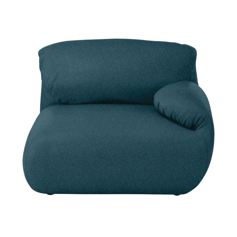 The right Luva Modular Single Seat One Arm from Herman Miller in Heathered Lagoon Cozy upholstery.