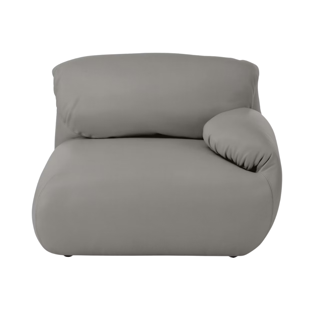Gray cushioned chair on a white background from Herman Miller.