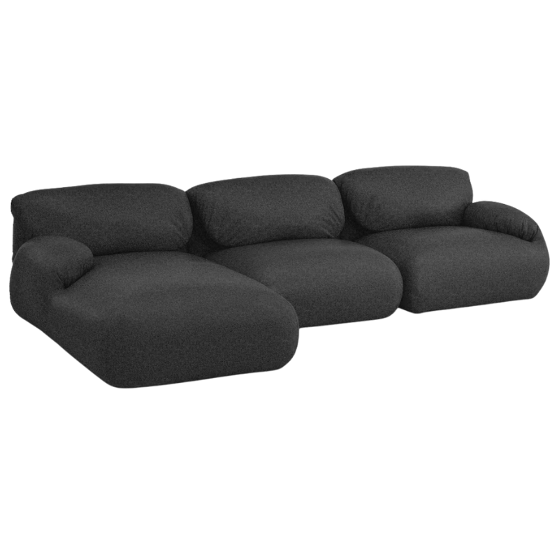 The left Luva Modular Three Seater Sectional from Herman Miller in Heathered Black Cozy upholstery.
