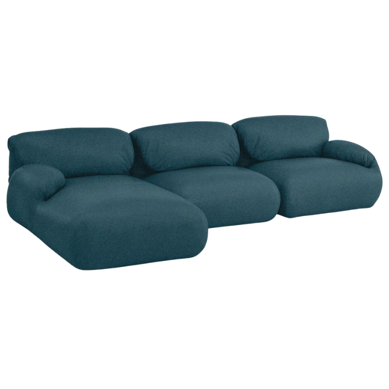 The left Luva Modular Three Seater Sectional from Herman Miller in Heathered Lagoon Cozy upholstery.