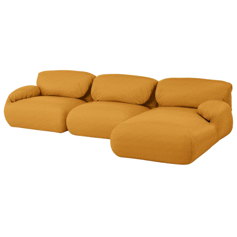 The right Luva Modular Three Seater Sectional from Herman Miller in Mustard Seed Whim upholstery.