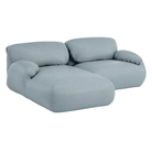 The left Luva Modular Two Seater Sectional from Herman Miller with heathered blue grey cozy upholstery.