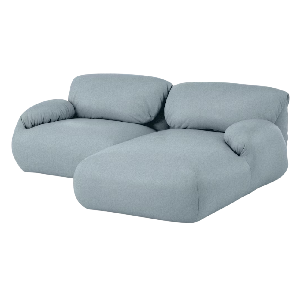 The right Luva Modular Two Seater Sectional from Herman Miller with heathered blue grey cozy upholstery.