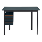 The Mode Desk from Herman Miller with the blue grey laminate top with walnut handle and nightfall storage.