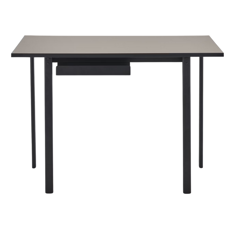 The Mode Desk from Herman Miller with the sandstone laminate top without storage, in a reverse shot.