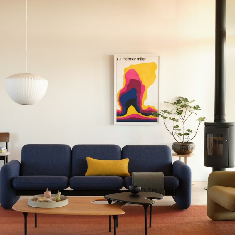 The Nelson Apple Bubble Pendant from Herman Miller in the living room.