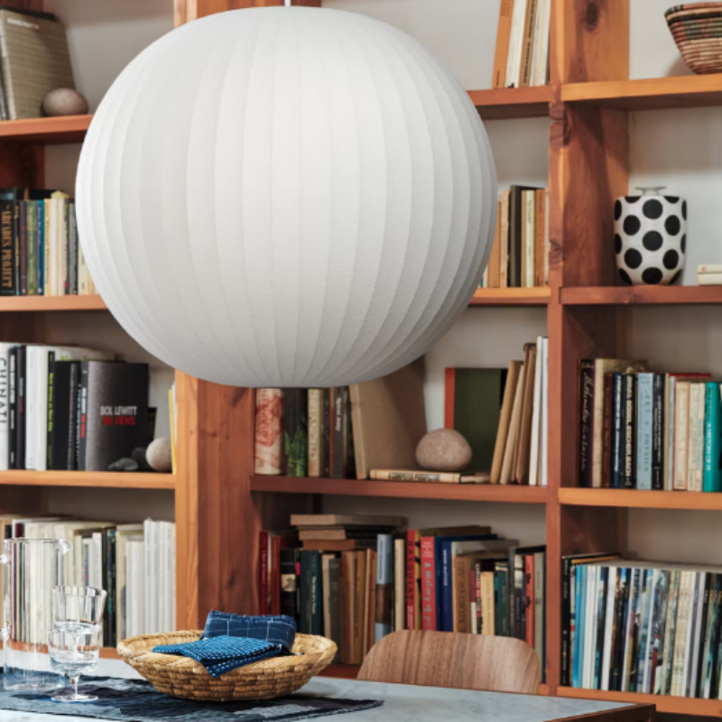 The Nelson Ball Bubble Pendant from Herman Miller in a dining room.