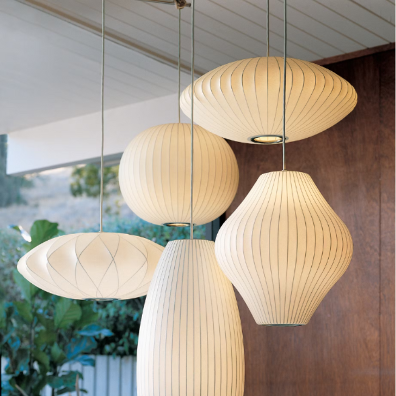 The Nelson Cigar Bubble Pendant from Herman Miller with other Nelson Bubble Pendants.