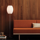 The Nelson Cigar Lotus Floor Light from Herman Miller in a lounge.