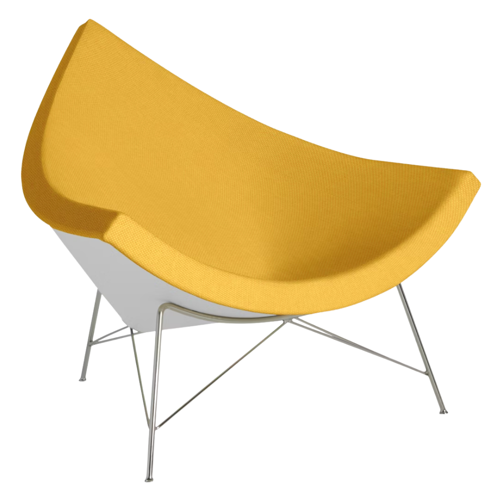The Nelson Coconut Chair from Herman Miller with the goldenrod mode upholstery and chrome base.