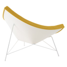 The Nelson Coconut Chair from Herman Miller with the goldenrod mode upholstery and white base from the side at an angle.