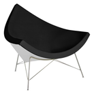 The Nelson Coconut Chair from Herman Miller with the obsidian prone leather upholstery and chrome base.