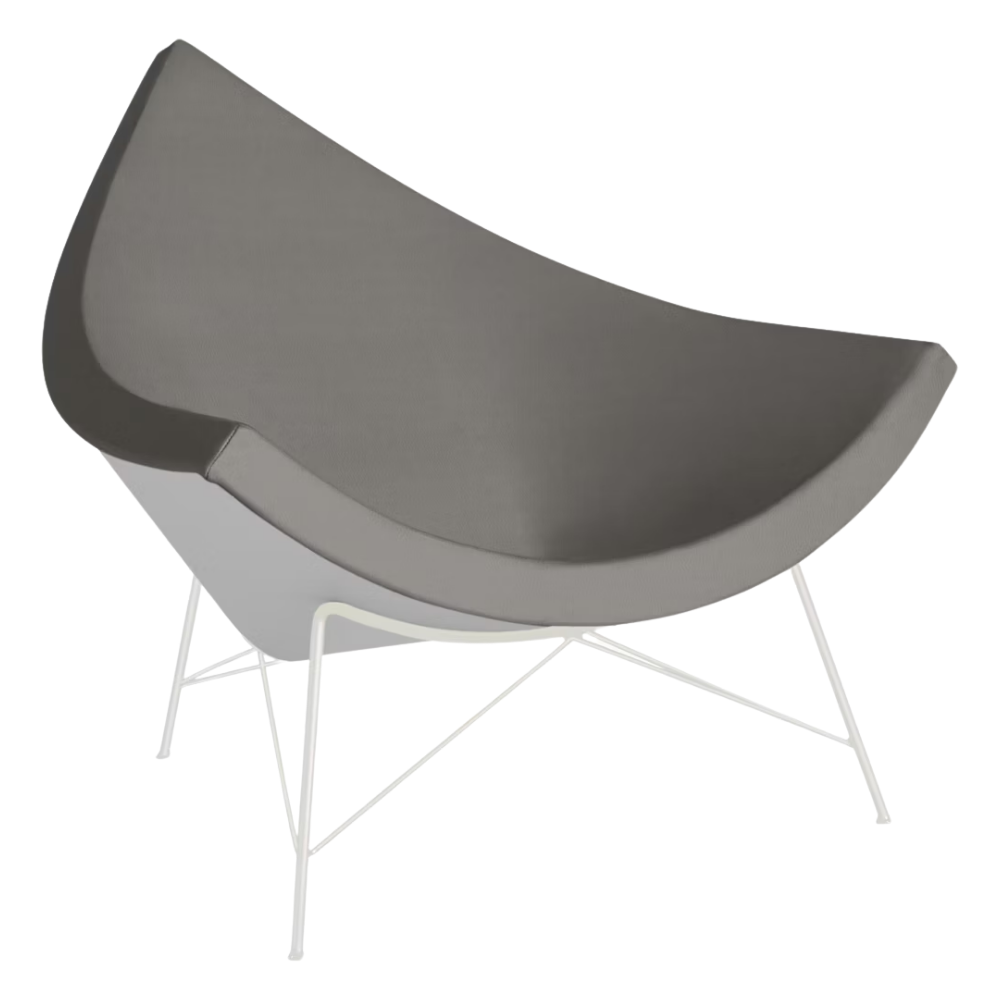 The Nelson Coconut Chair from Herman Miller with the script prone leather upholstery and white base.
