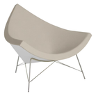 The Nelson Coconut Chair from Herman Miller with the timbre prone leather upholstery and chrome base.