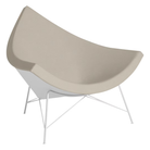 The Nelson Coconut Chair from Herman Miller with the timbre prone leather upholstery and white base.