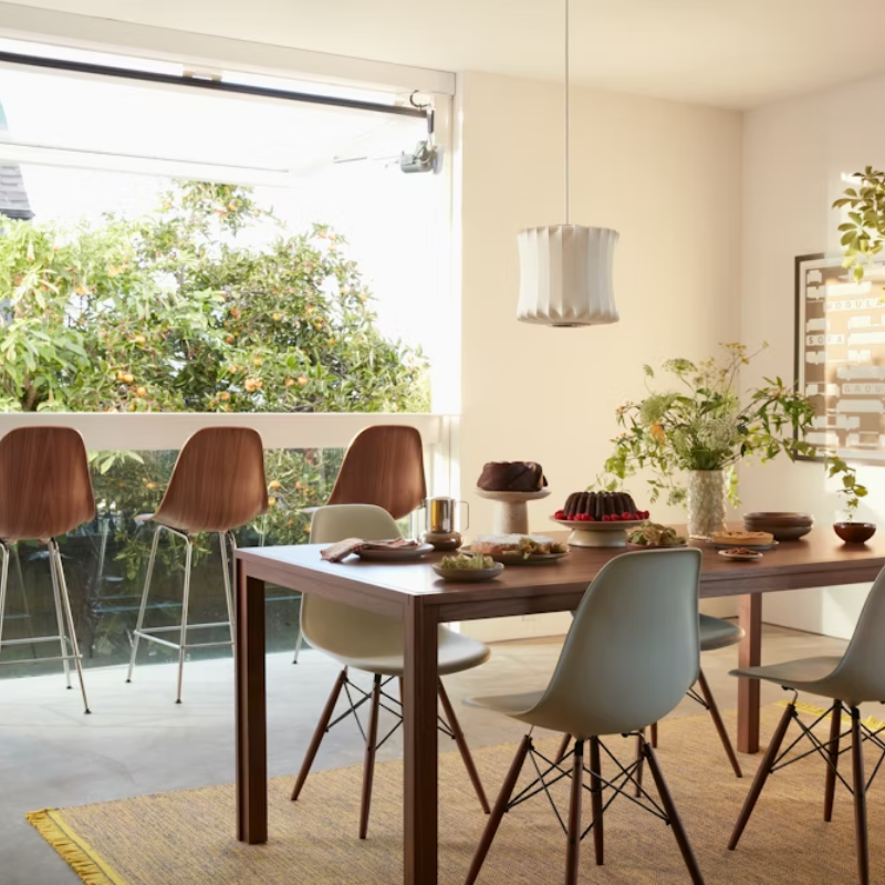The Nelson Lantern Bubble Pendant from Herman Miller in a modern dining area.
