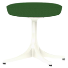 The Nelson Pedestal Stool from Herman Miller with dark emerald hopsak upholstery and a white base.