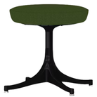 The Nelson Pedestal Stool from Herman Miller with dark olive green hopsak upholstery and a black base.